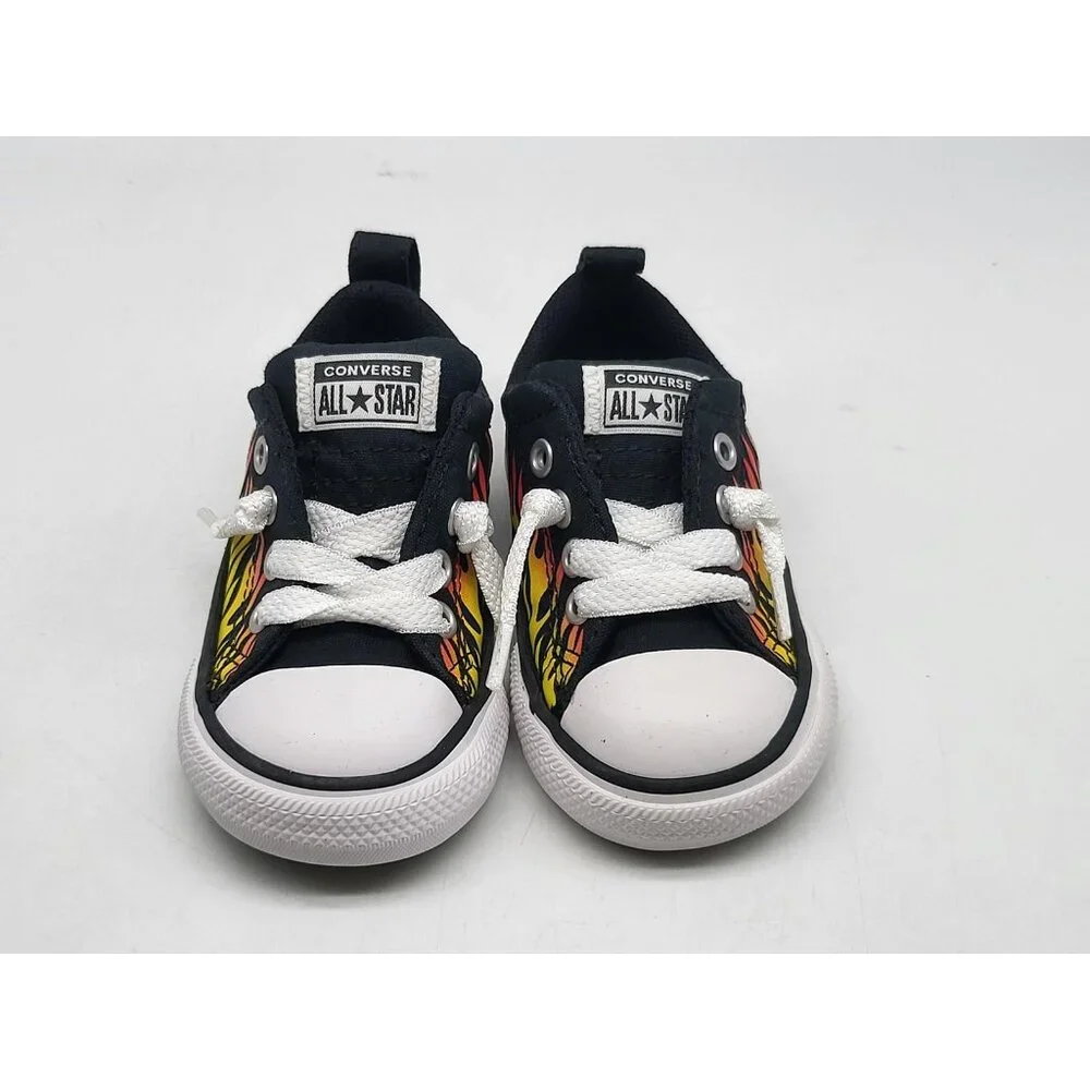 Converse All‎ Star Shoes Infant Size 5 Black Yellow Flame Print Low Top Sneakers